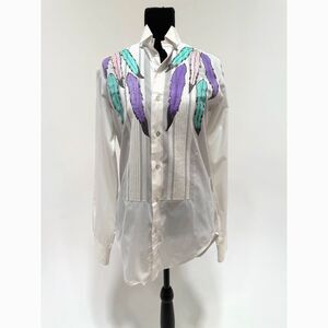 Milroys After 6 vintage hand painted feather tux shirt